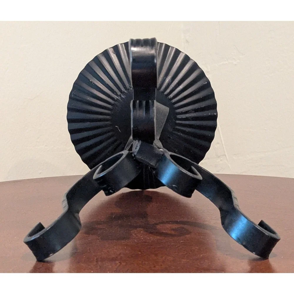 VTG Hand-Forged Black Iron Candle Holder Substantial Weight Scroll Design 13